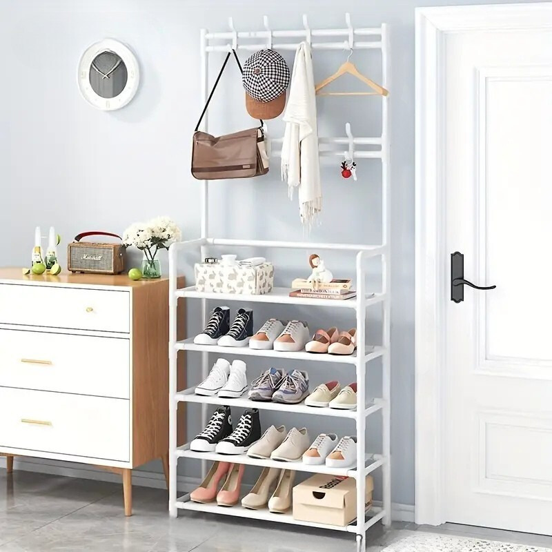Shoe Rack With Coat Hooks