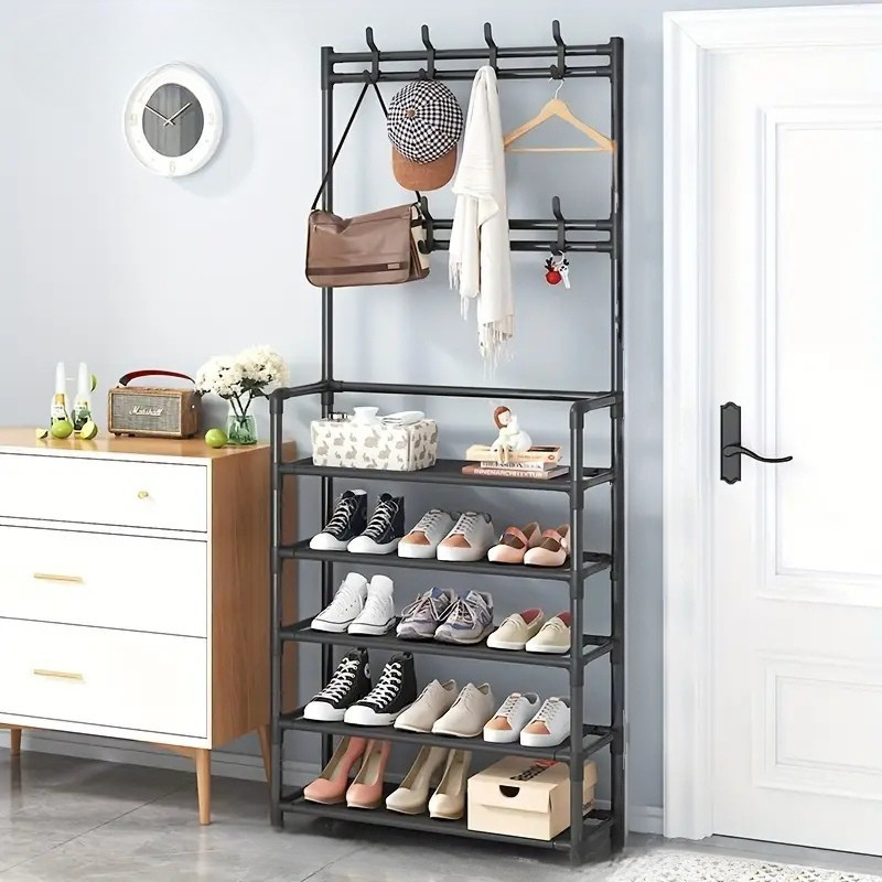 Shoe Rack With Coat Hooks
