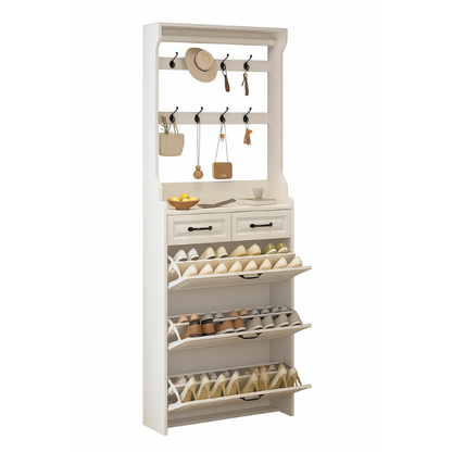 Shoe Organizer with Hooks and Drawers
