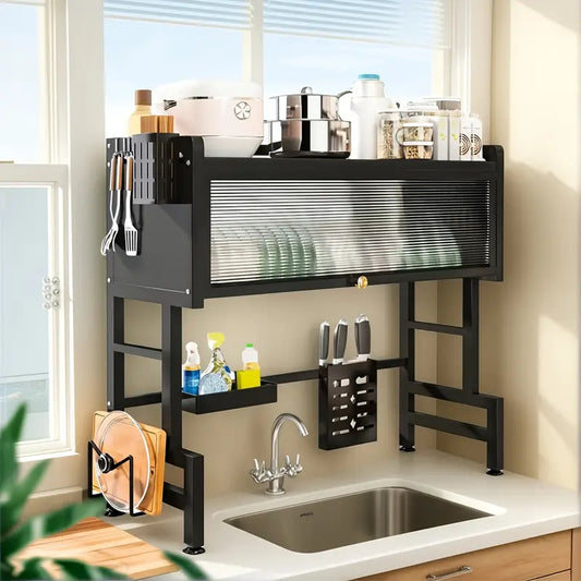 Suspended Drainer with Closed Cabinet and Shelves